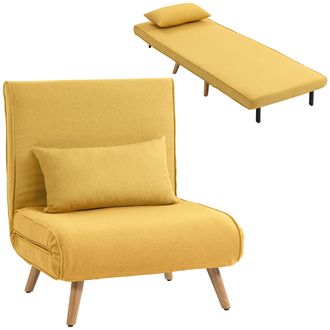 HOMCOM Homcom Sof&aacute; Cama Individual Sill&oacute;n Cama Plegable Tapizado En Lino Con Respaldo Ajustable En 5 Posiciones Y Almohada 72x75x85 Cm Amarillo