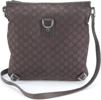 Gucci Brown Leather Canvas Shoulder Bag (Pre-Owned)