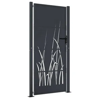 Berkfield Home Garden Gate Anthracite 105x205 cm Steel Grass Design in Dark Grey