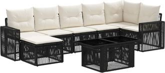 vidaXL Conjunto De Sof&aacute;s De Jard&iacute;n 8 Uds. Negro Y Blanco Crema Vidaxl