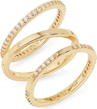 Nordstrom Rack Set of 3 Cubic Zirconia Inset Stacking Band Rings in Clear- Gold at Nordstrom Rack, Size 7