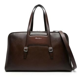 Santoni Tassen, Heren, Bruin, ONE Size, Leer, Bruin leren holdall tas