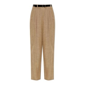 Dolce & Gabbana Wide Trousers, female, Beige, Size: XS Belt Trousers
