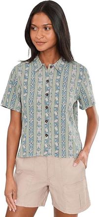 Royal Robbins Camino Pucker Short Sleeve Womens Clothing Sage Leaf Botanist Print : XS, Modal/Polyester/Tencel