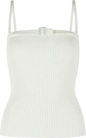 Courr&egrave;ges Buckle Tank Top In White Viscose Blend