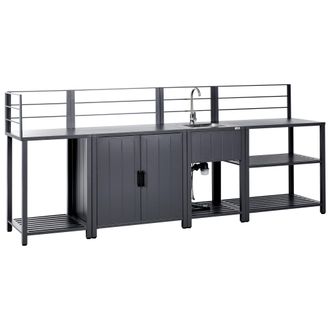 Beliani Conjunto De Cocina Exterior De 4 Piezas Armario De Aluminio Armario E Isla Con Fregadero Gris Grafito Viggiano