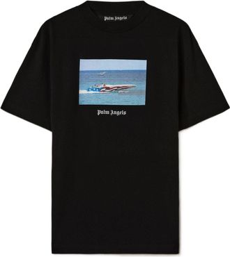 Palm Angels Getty Speedboat Tee Black White PMAA001S23JER0031001