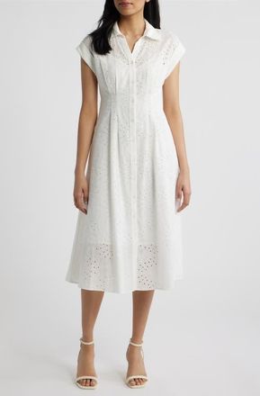 Julia Jordan Cotton Broderie Anglaise Shirtdress in White at Nordstrom, Size 14