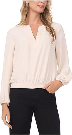 Vince Camuto Long Sleeve Half Placket Womens Clothing Birch : LG, Polyester