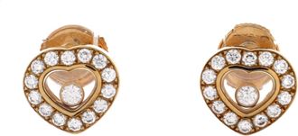 Chopard Happy Diamonds Heart Earrings 18K Yellow Gold with Diamonds and 1 Floating Diamond Small