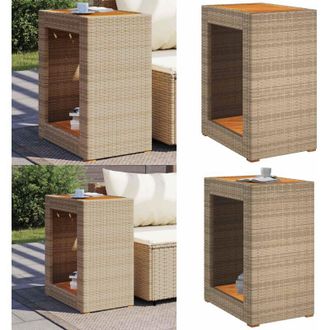 vidaXL Tavolino da Giardino Piano Legno Beige 60x40x75 cm Polyrattan - Tavolo da giardino - Tavolo da esterno