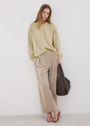 Mango Blusa traforata ricami verde - Donna - S - MANGO