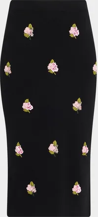 Carolina Herrera Floral Embroidered Midi Pencil Skirt