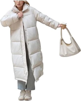 Generic Women Long Quilted Winter Coat Hooded Puffer Jacket Warm Long Sleeve Outerwear For Cold Weather White Medium