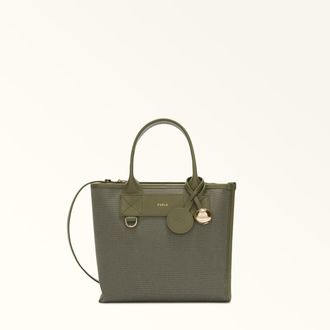 Furla Divide It Borsa Shopping S Avocado Verde Tessuto Di Canvas + Pelle Di Vitello Morbida Donna