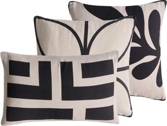 Beliani Conjunto De 3 Cojines Decorativos De Algod&oacute;n Con Motivo Abstracto 45/30 X 45/50 Cm Beige/negro Agathis