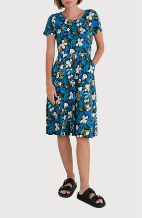 Seasalt Cornwall April Short Sleeve Dress in Crayon Floral Waterway at Nordstrom, Size 14 Us