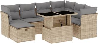 vidaXL Set De Sof&aacute;s De Jard&iacute;n Y Cojines 8 Piezas Rat&aacute;n Sint&eacute;tico Beige Vidaxl