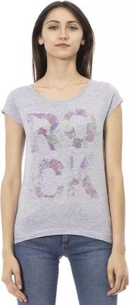 Trussardi Womens Floral Rock Graphic Tee - Light Grey Cotton - Size Medium