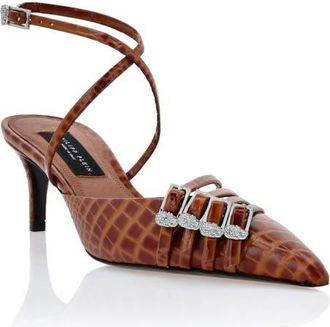 Philipp Plein Multi-Strap Low-Heel Slingback Cocco Print Women in Brown at Nordstrom, Size 35