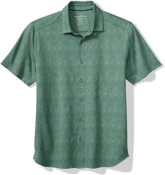 Tommy Bahama Palm Fresco Tiles IslandZone Camp Shirt in Dark Spa at Nordstrom, Size Small