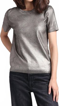 Minnie Rose Metallic Print Short Sleeve Tee In Silver