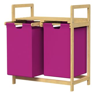 ML Design Ml-design - Cesto Para La Colada De Bamb&uacute; Magenta Caja Para La Ropa Sucia Con 2 Compartimentos Recogedor Con 2 Bolsas Extensibles 60 L Cubo Con Estant