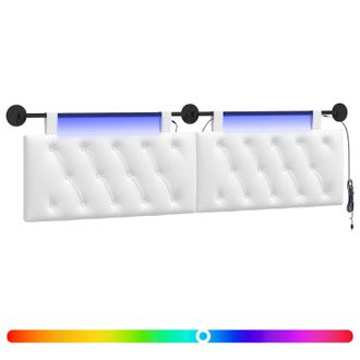 vidaXL Cabecero Colgante Con Luz Led Blanco Tela Vidaxl