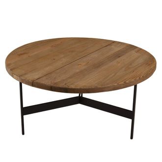 Macabane Mesa baja redonda 70 x 70 cm, madera de pino reciclado