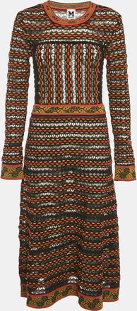 M Missoni Black/orange Pointelle Knit Long Sleeve Midi Dress