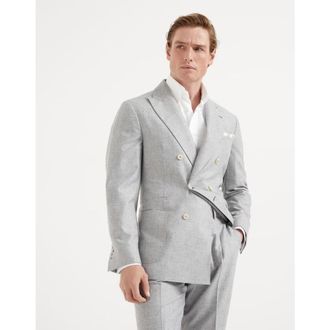 Brunello Cucinelli MenS Pearl Grey Wool Silk Double Breasted Jacket, Size 44