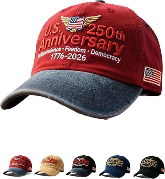 Generic U.S. 250th Anniversary Baseball hat - Patriotic Embroidered Cap for Men & Women, American Independence Commemorative Gift, Red, One size