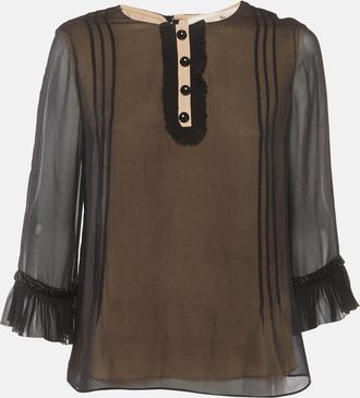 3.1 Phillip Lim Black Chiffon Embellished Sleeve Top