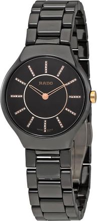 Rado True Black Dial Diamond Markers Ladies Ceramic Watch R27742702