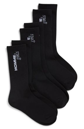 HommeGirls 3-Pack Logo Crew Socks in Black at Nordstrom