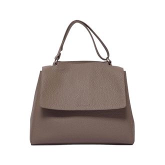 Orciani Tassen, Dames, Bruin, ONE Size, Leer, Beige Zachte Handtas met Magnetische Klep