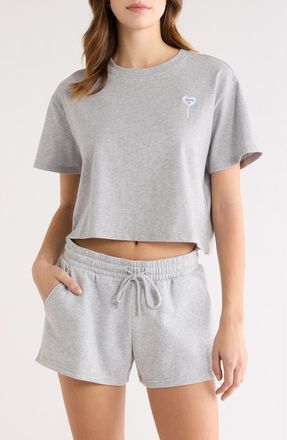 Open Edit Boxy Crop Sleep T-Shirt in Grey Heather Blue Lollipop at Nordstrom, Size X-Small