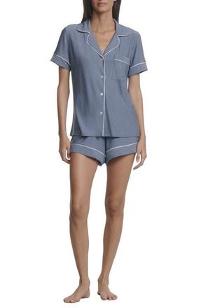 Eberjey Gisele Printed Relaxed Jersey Knit Short Pajamas in Duo Stripe Slate Blue/ivory at Nordstrom, Size X-Small