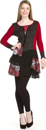 Papillon Multi Patch Long Sleeve Dress In Burgundy