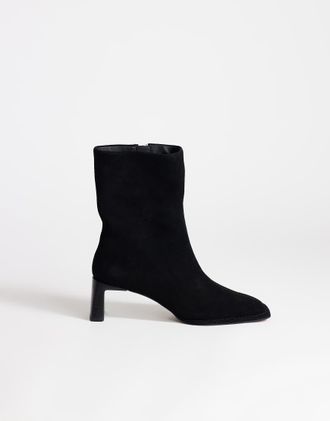 Topshop Kali stivaletti alla caviglia con tacco in vera pelle scamosciata neri-Nero