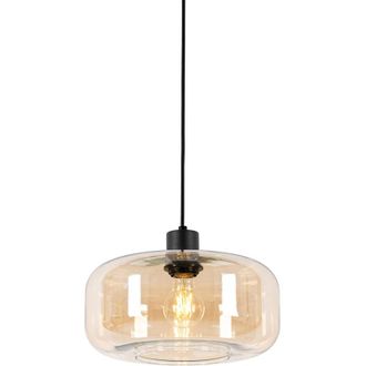 QAZQA Smart Pendant Lamp Black with Amber Glass incl. WiFi A60 - Bizle