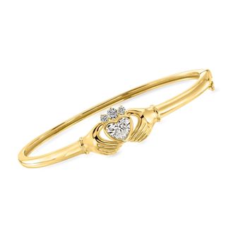 Ross-Simons Lab-Grown Diamond Claddagh Bangle Bracelet in 18kt Gold Over Sterling