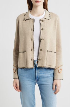 Pendleton Souvenir Blanket Stitch Cotton & Merino Wool Cardigan in Natural at Nordstrom, Size X-Small