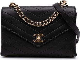 Chanel Pre-owned Womens Chevron Flap Bag - Black Leather - One Size