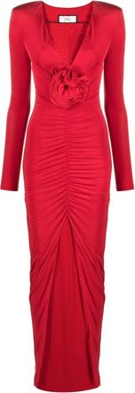 Nissa floral-appliqué ruched maxi dress - women - Spandex/Elastane/Polyester - 38 - Red