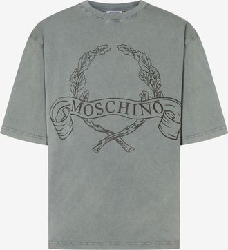 Moschino T-shirt in jersey di cotone organico Laurel Crown - Grigio