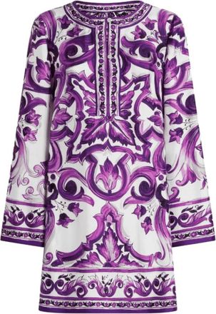 Dolce & Gabbana Majolica-print Twill Jurk - Dames - Korte kleedjes - Paars - S - Kleedjes