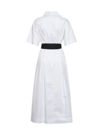 Blanca Vita Belted Stretch Poplin Dress - White