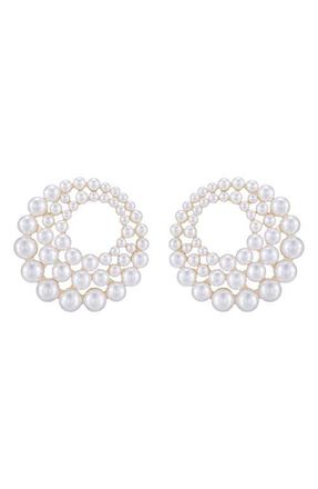 Ettika Imitation Pearl Statement Frontal Hoop Earrings in Gold at Nordstrom