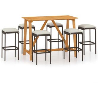 vidaXL 7 Pcs Bar Juego Para Jard&iacute;n Con Cojines Marrones